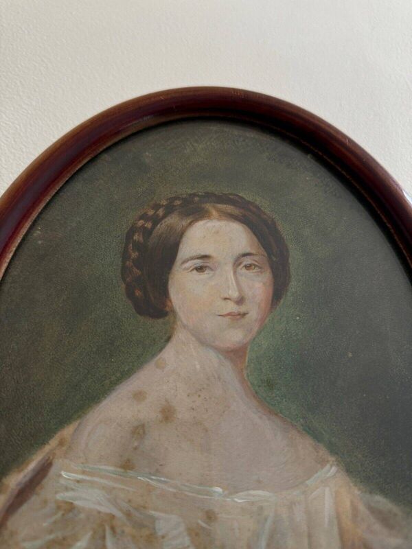 Aquarelle sur papier début XXe, portrait de femme du début XIXe