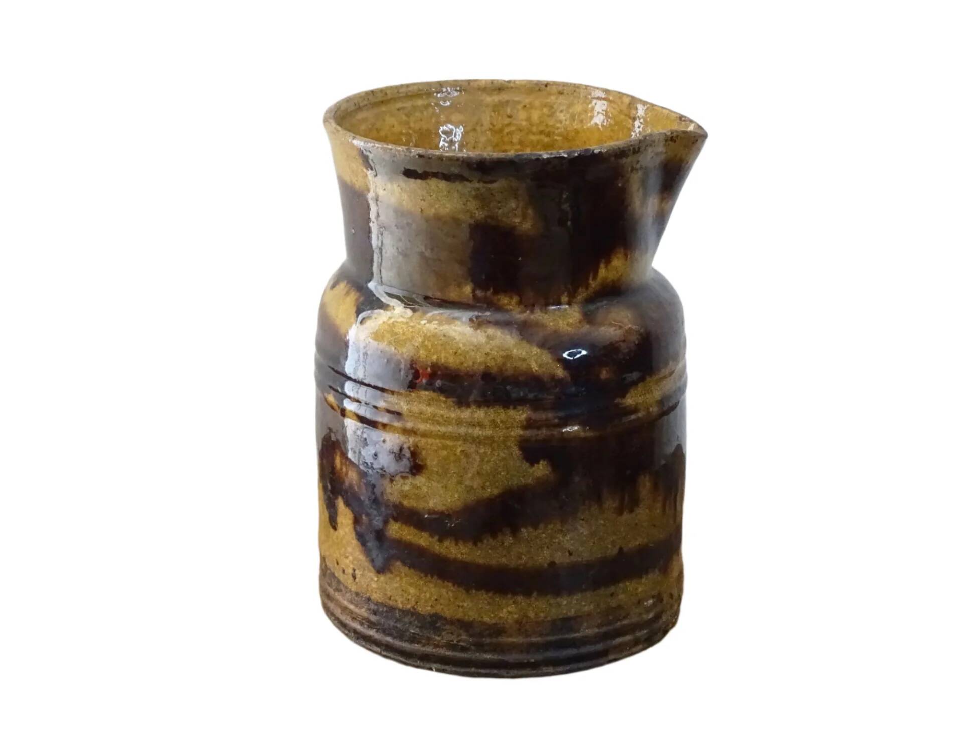 Cruche ancienne en céramique française de Dieulefit, à glace brune