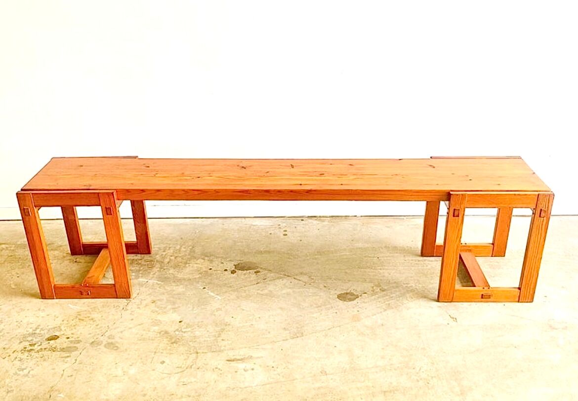 Edvin Helseth pine bench model Trybo, for the Trysil ski resort, Norway, 1964