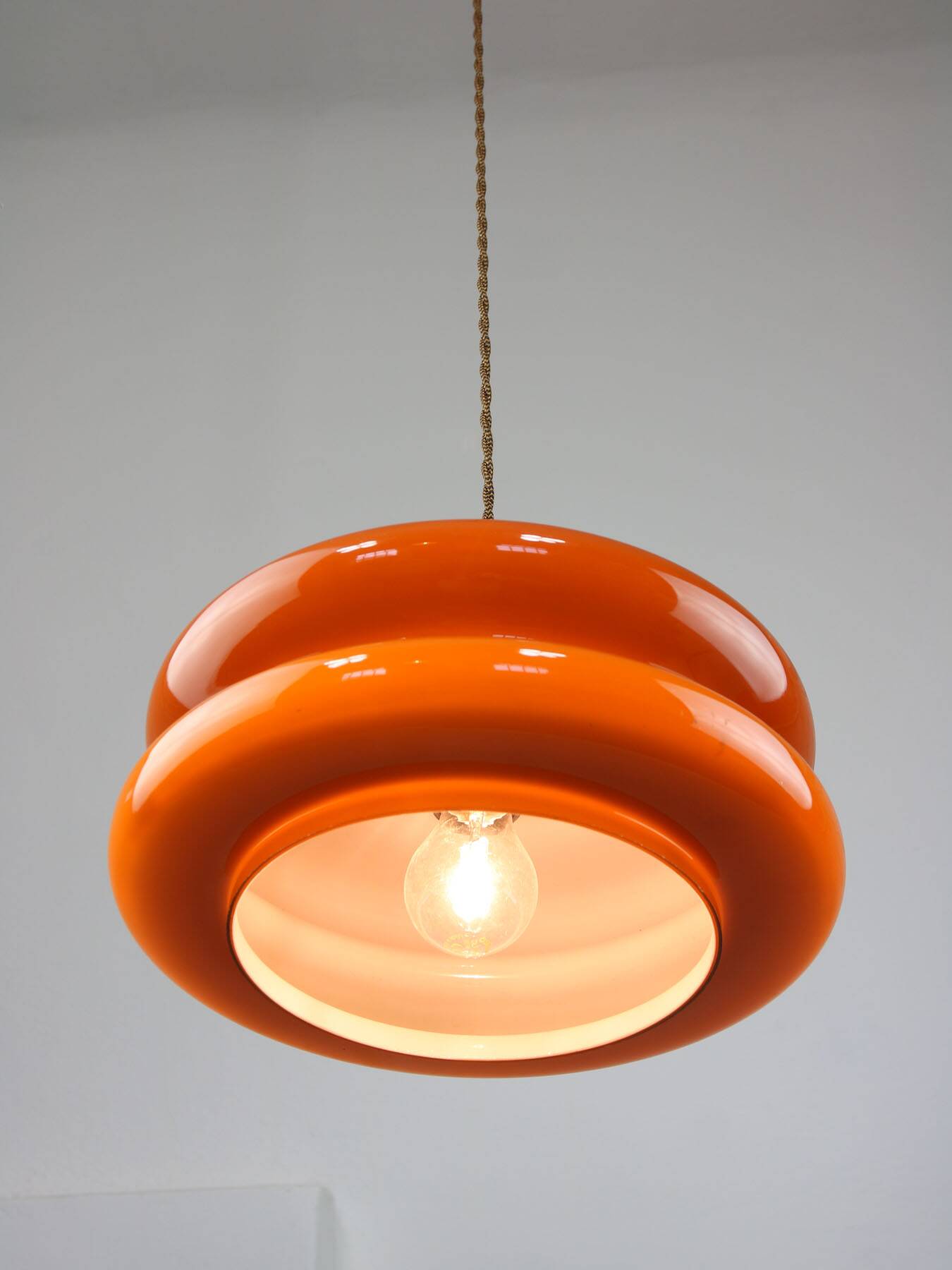 Mid-century italian brass and glass pendant lamp