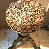 Victorian Piano Stool, Patinated Wood, Upholstered Fabric, 19th Century, France