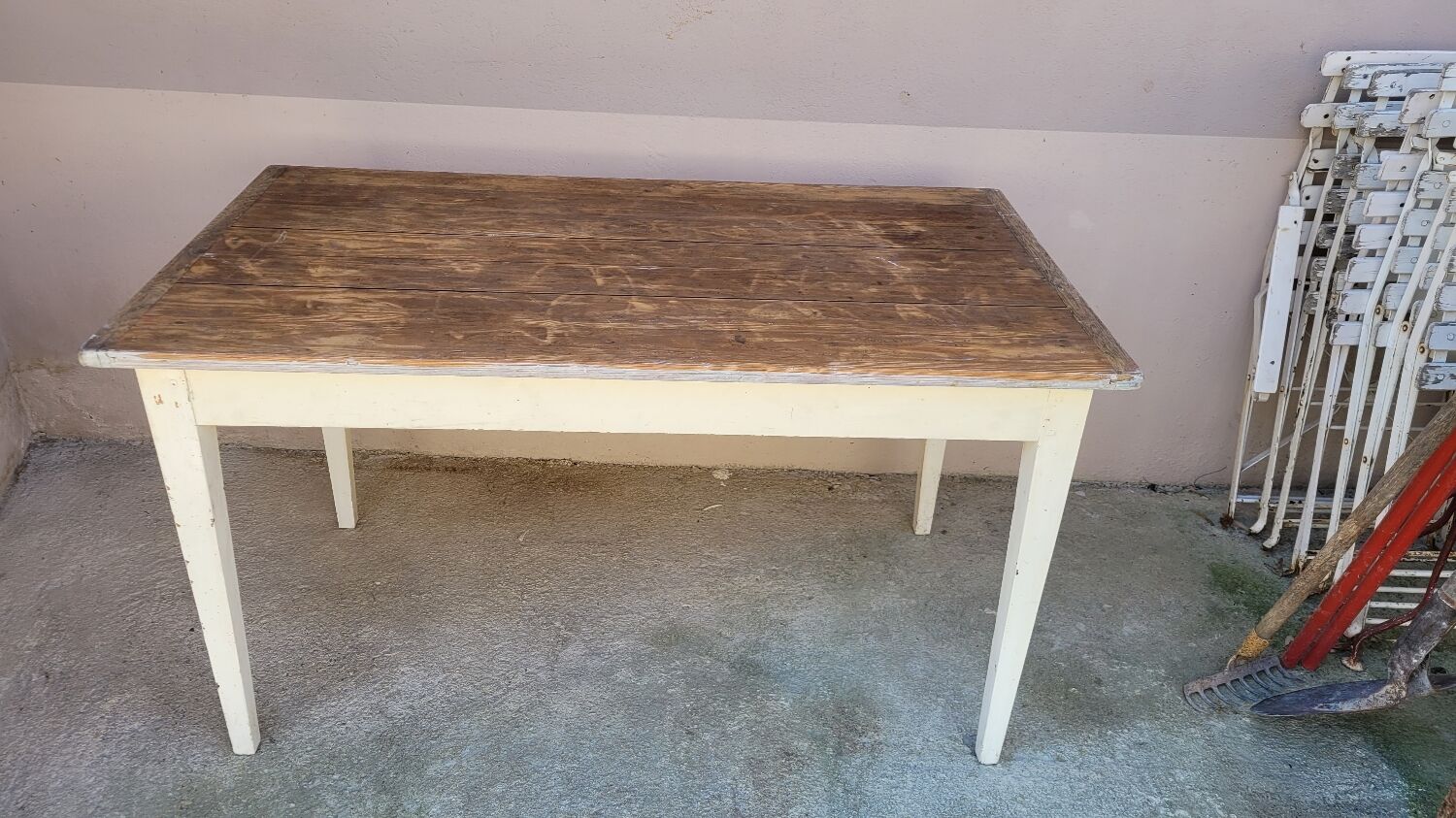 Table de ferme cuisine rustique ancienne -1m30