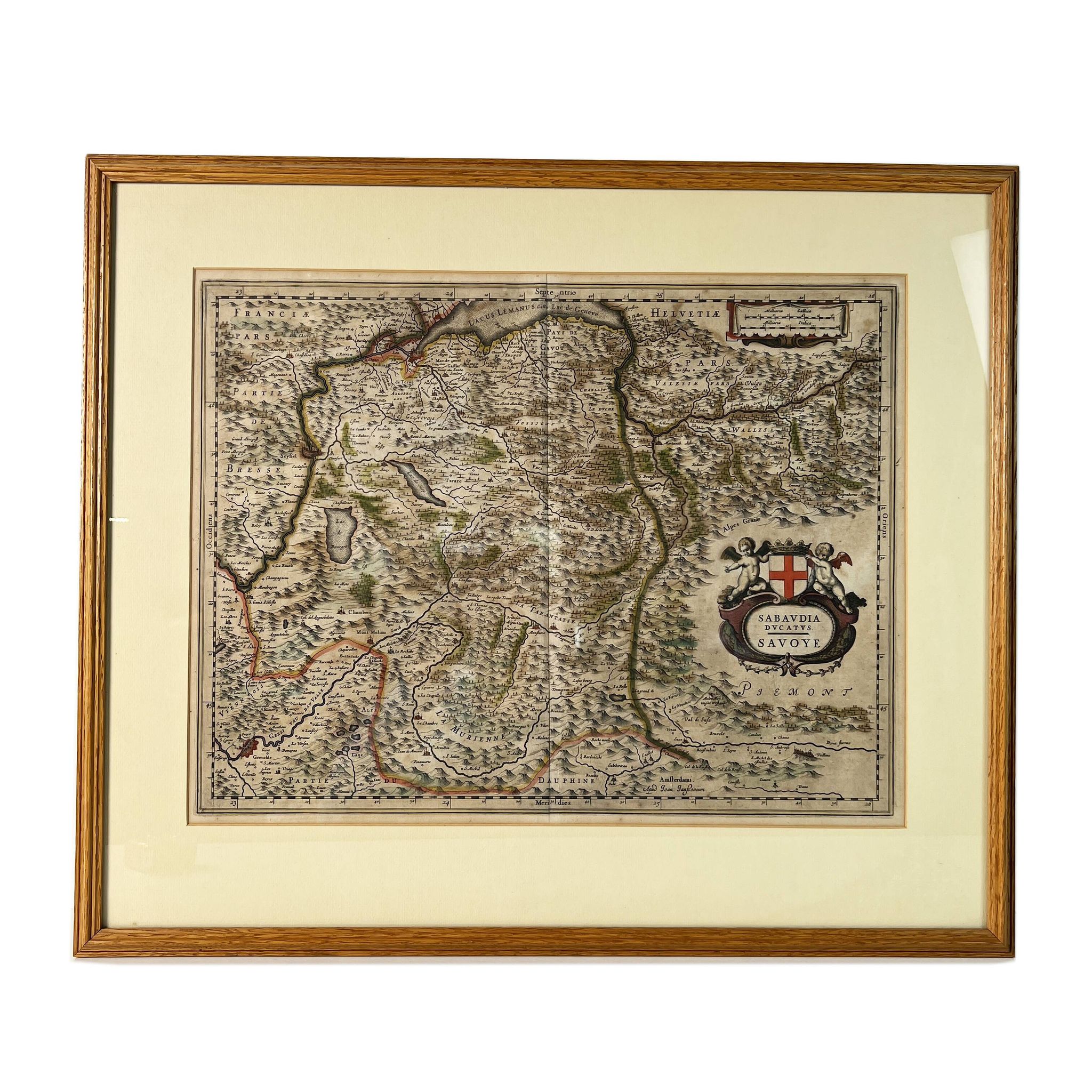 Geographical map of Savoie by Johannes Janssonius, engraving from the 17th century.