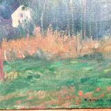 Tableau ancien : promenade près du village - Post impressionisme
