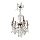 Bronze chandelier with crystal pendants circa 1950, 5 lights, H = 81 cm