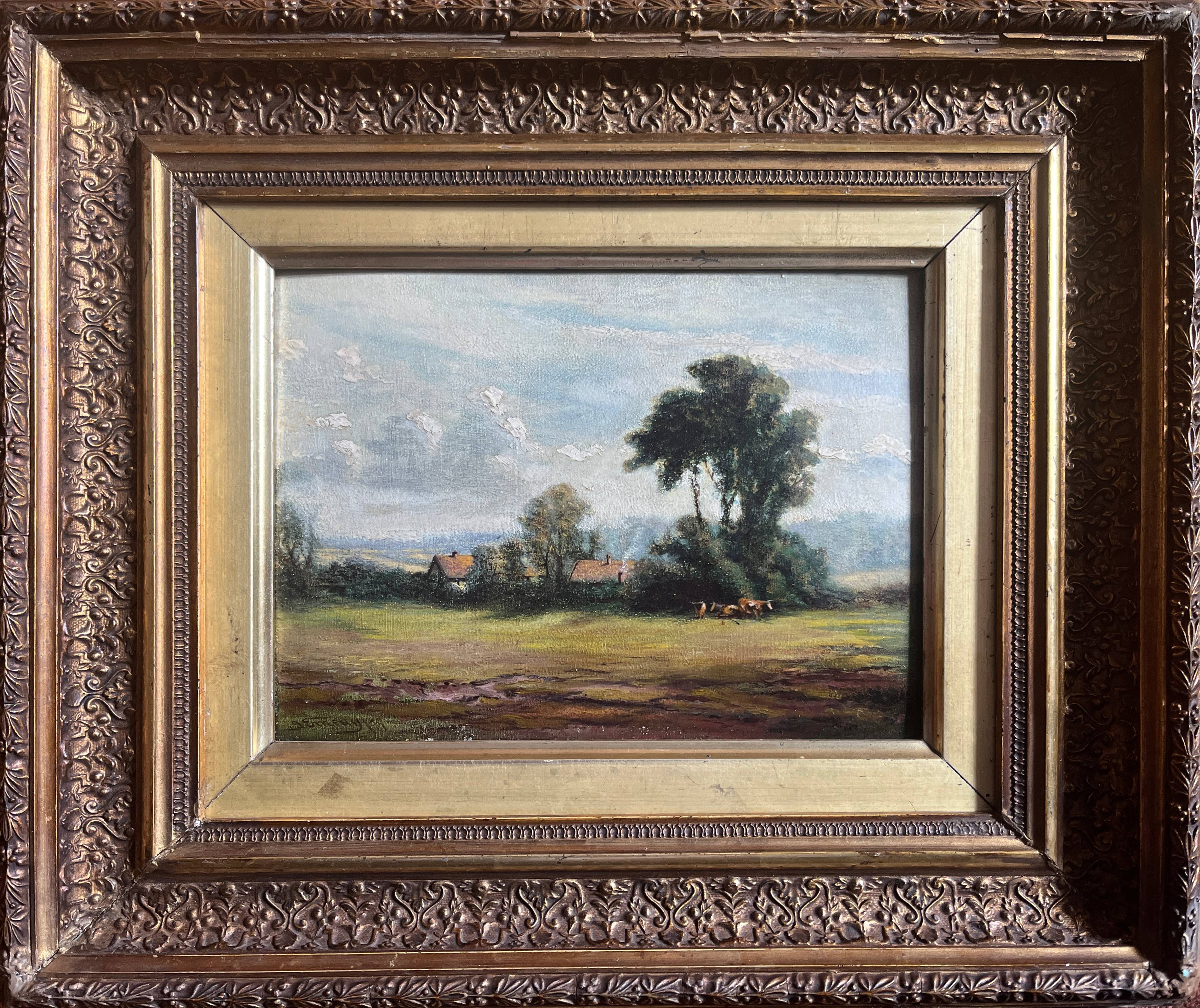 Painting hsp james emery (1819-1899) countryside england fudbury cornard