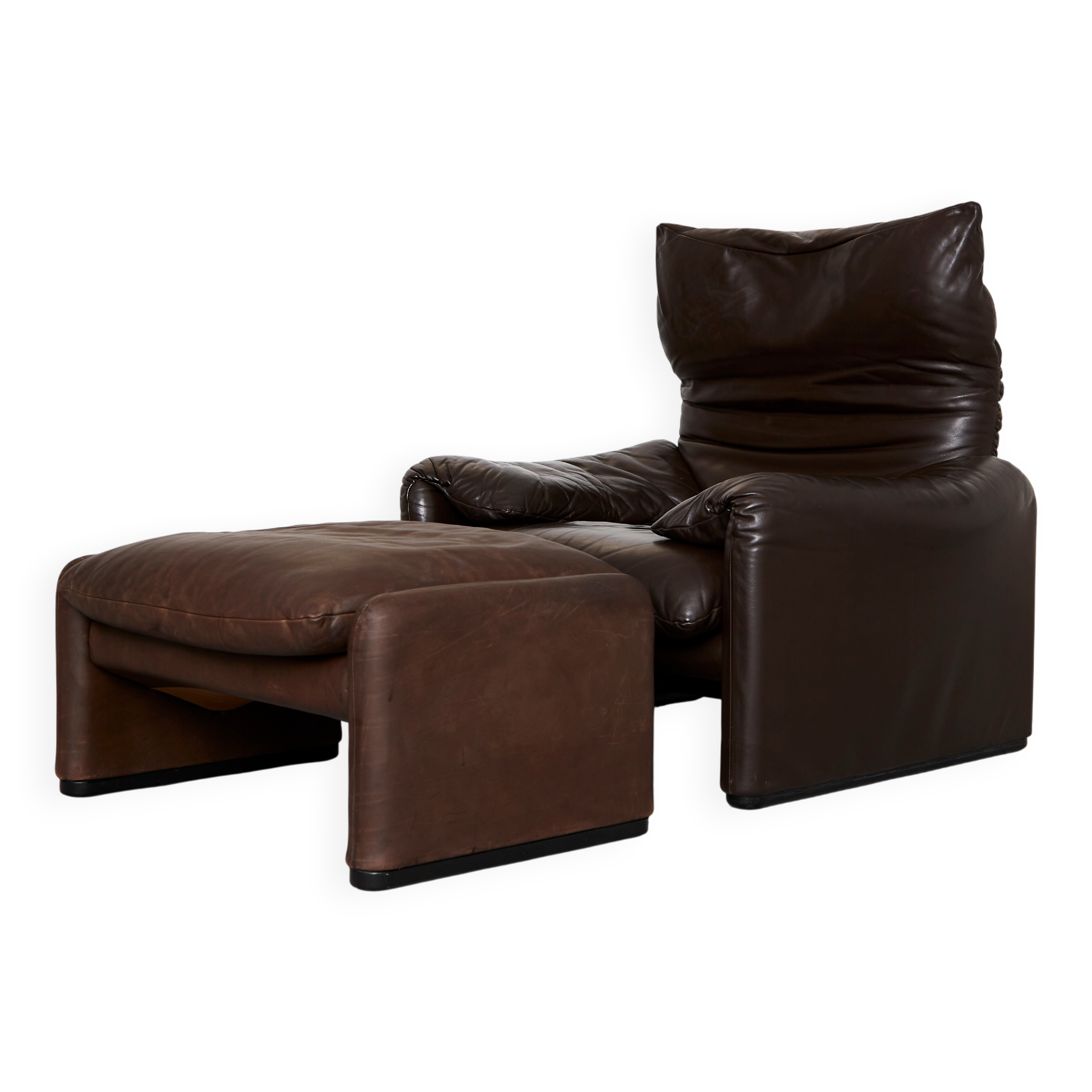 Leather Maralunga Lounge Chair and Ottoman by Vico Magistretti for Cassina