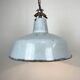 Industrial light grey enamel factory lamp with cast iron top, 1950s