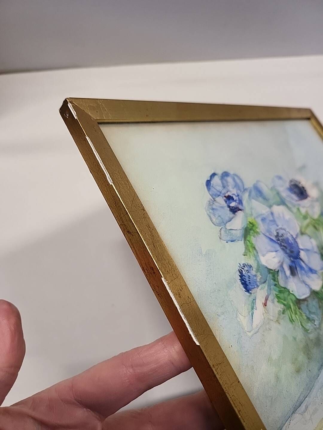 20th-century watercolor painting signed Carré-Tison, Bouquet of blue flowers