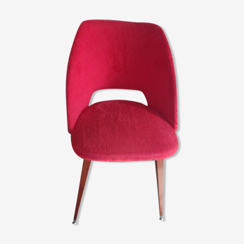 Chaise tissu moumoutte rouge 1960