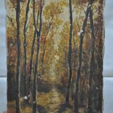 Oil on canvas under forest wood