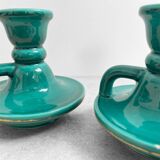 Pair of vintage enamelled ceramic candlesticks – Made in France