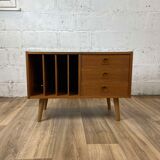 Scandinavian oak chest of drawers with vinyl storage, 60s