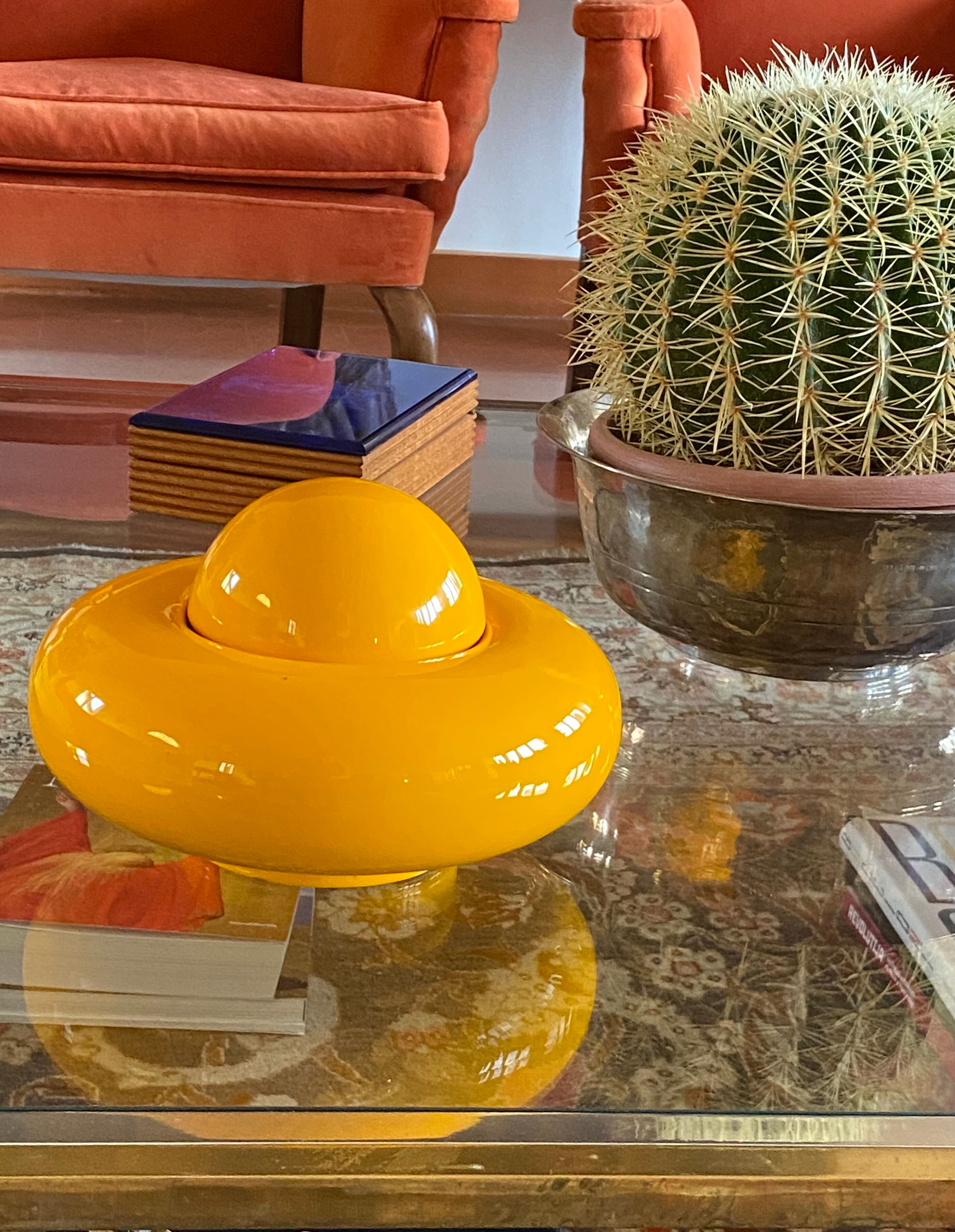 Sergio Asti, Yellow ceramic sculpture / box, Gabbianelli Italy ca. 1971