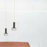 Suspended glass and chrome lamps model P105 German Mid-Century Space Age from the 1960s by Staff, set of 2.