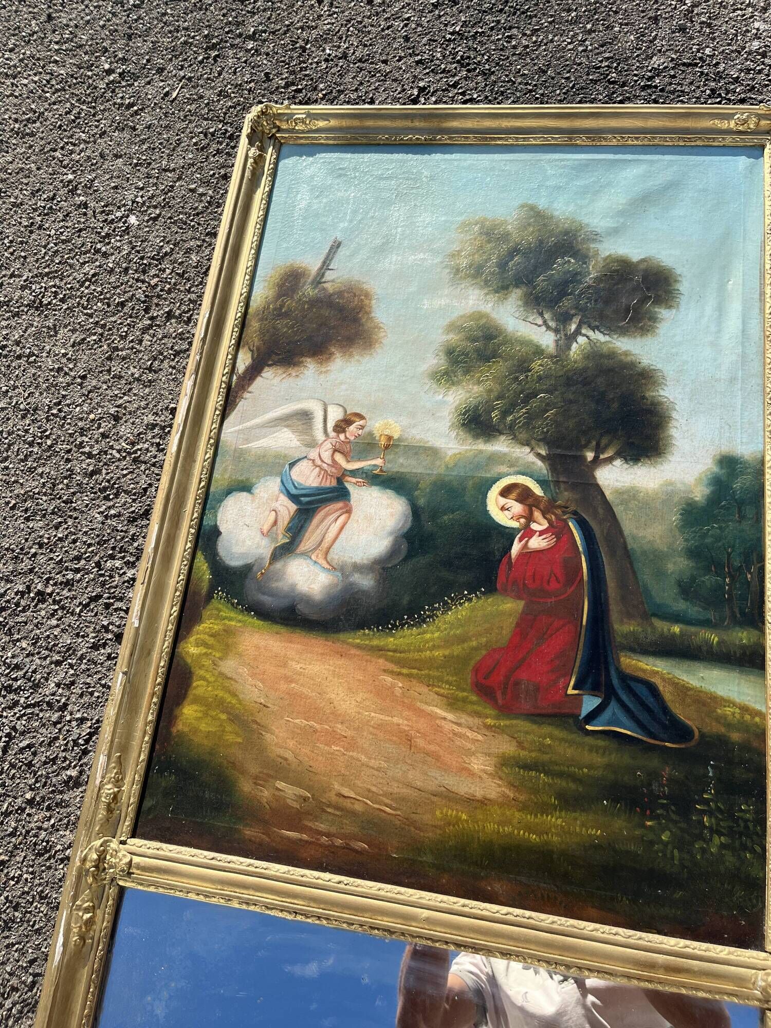 19th-century fireplace trumeau, oil on canvas, Christ in the Garden of Olives.