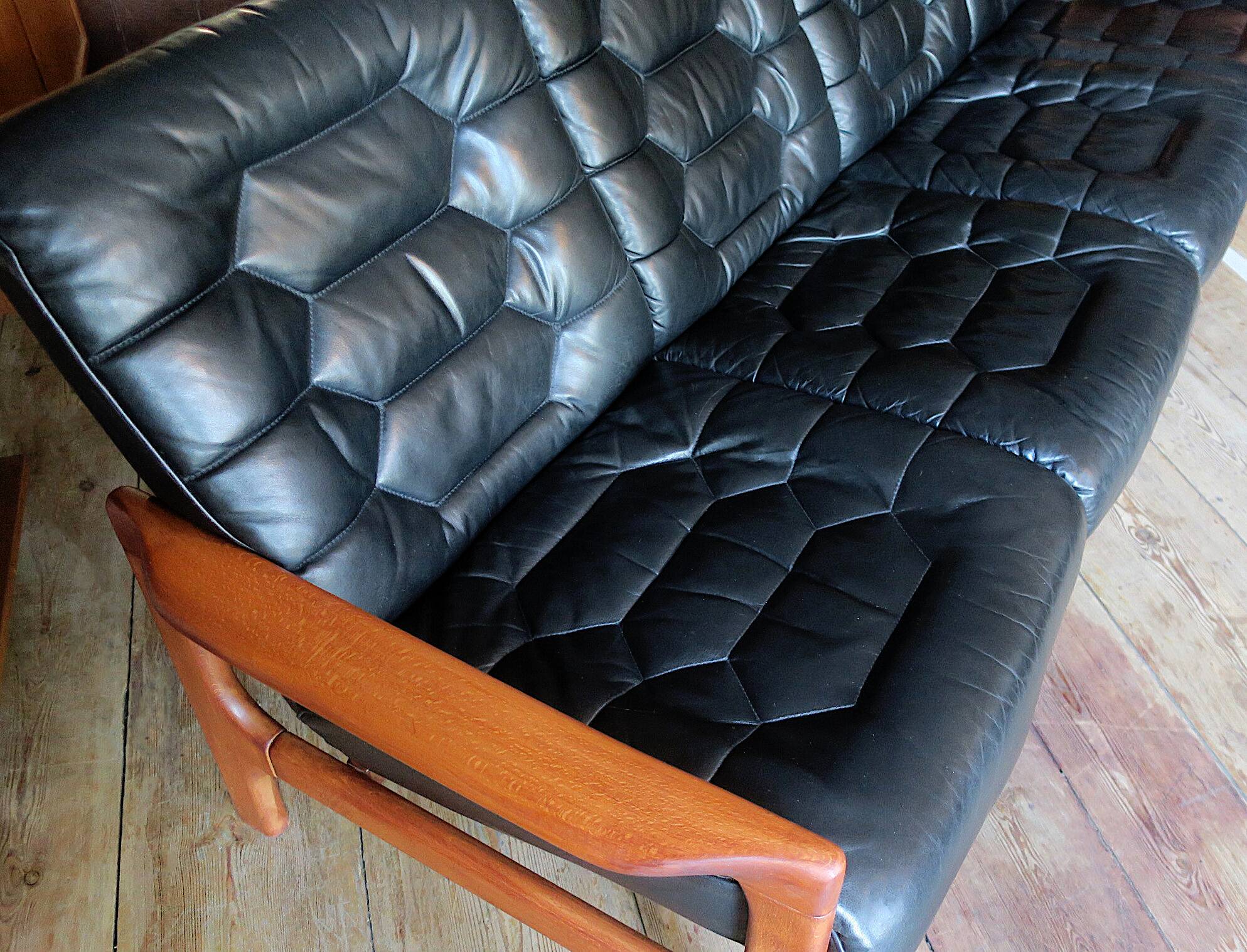 Danish 4-seater sofa with leather upholstery 244 cm, 1960s
