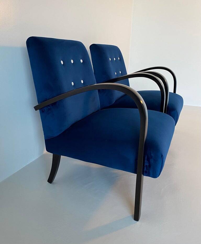 Pair of Blue Italian Art Deco Armchairs, 1930s