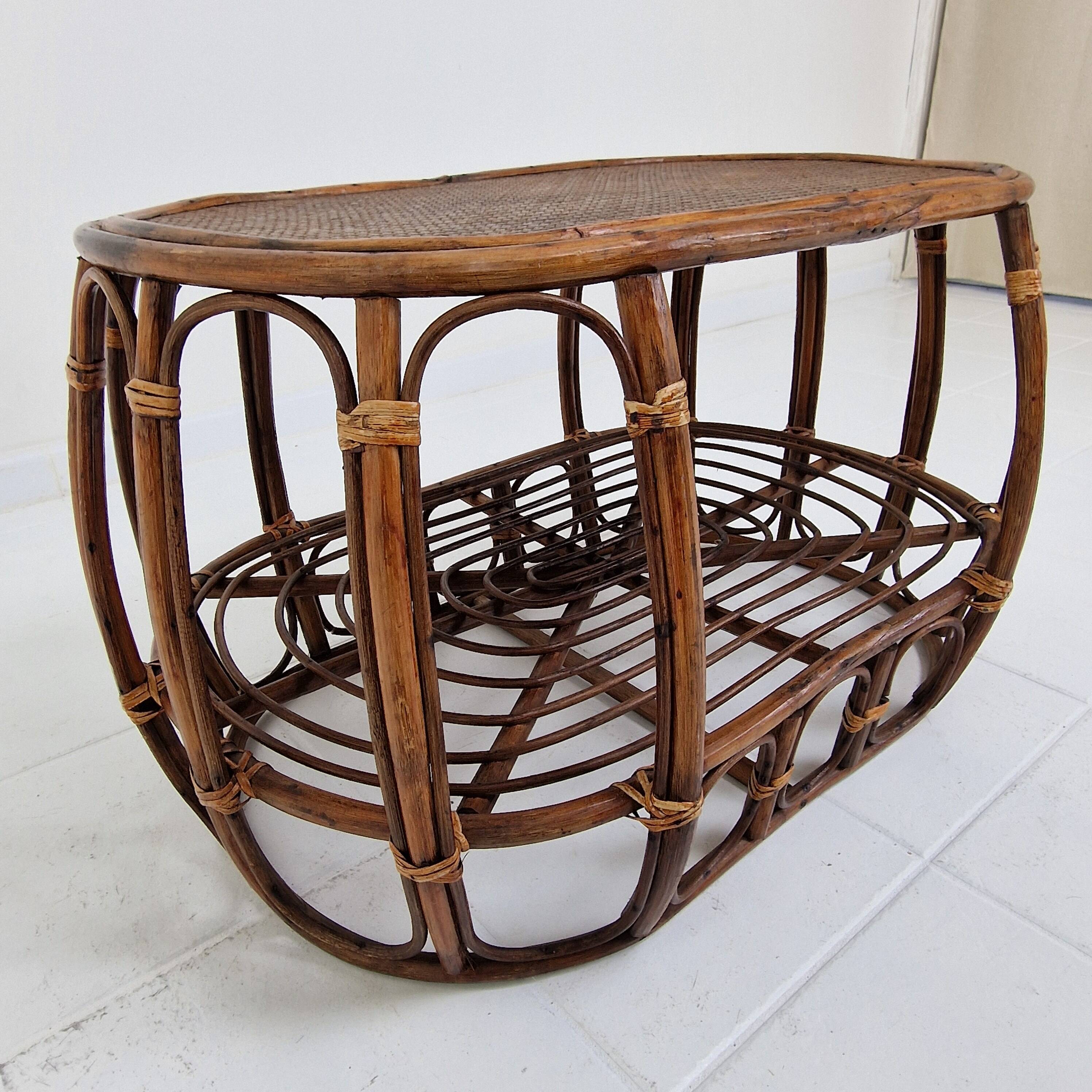 Italian Wicker and Rattan Coffee Table, 1970s