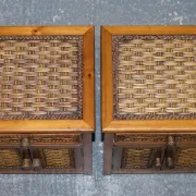 Tables de Chevet Vintage en Rotin avec Tiroir, Set de 2