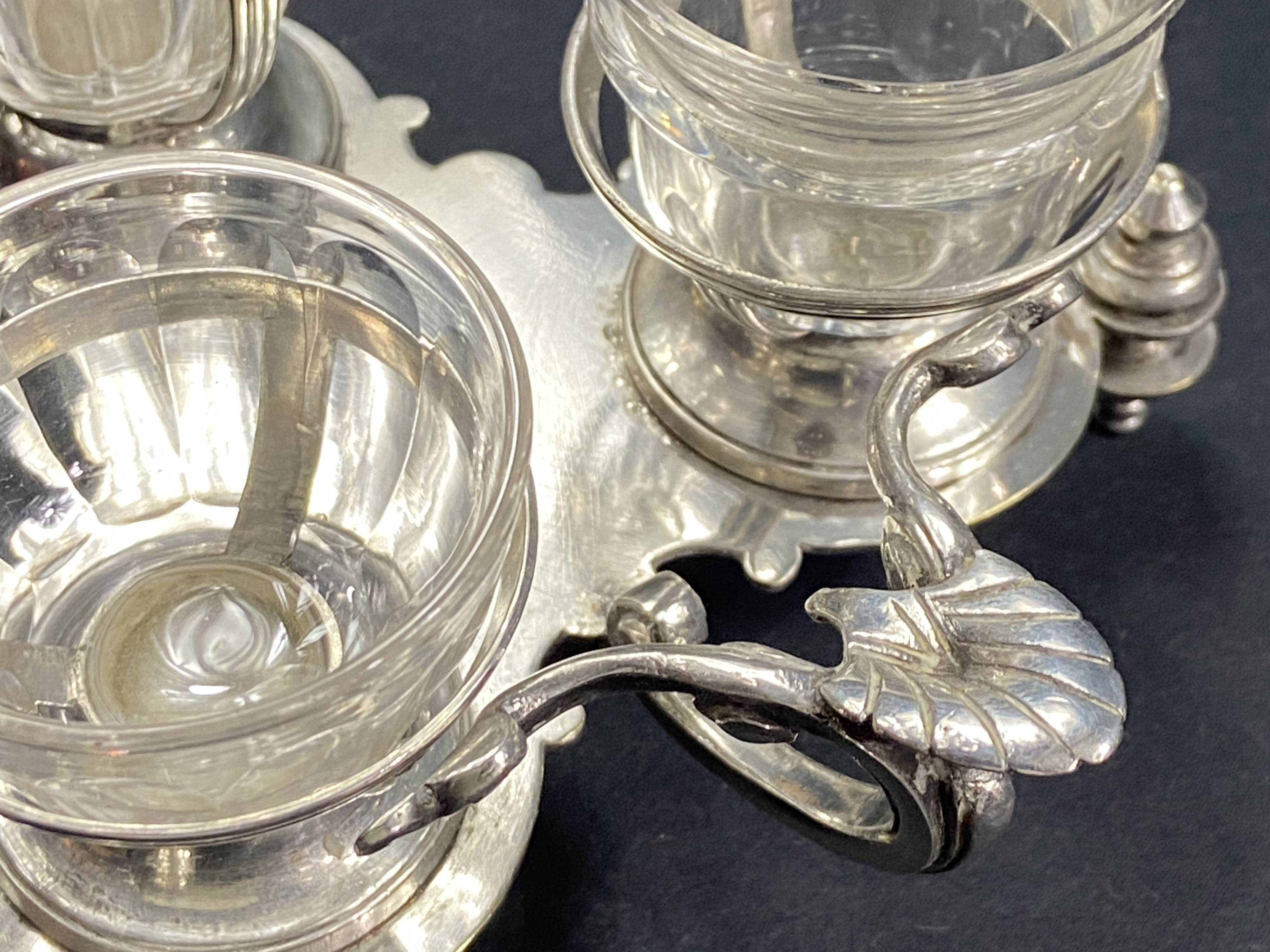 19th century Louis XV style condiment holder, silver or silver-plated metal frame