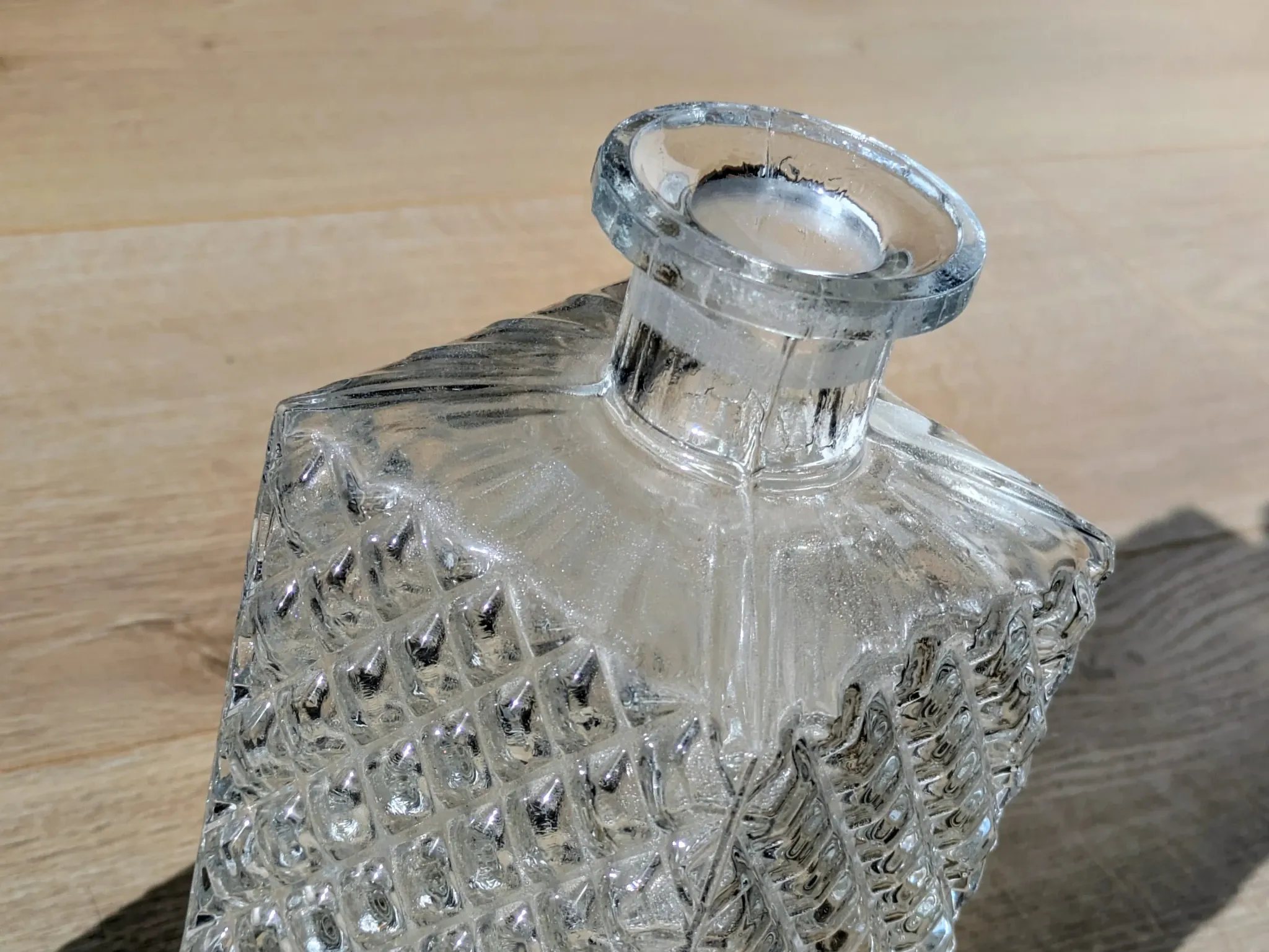 Square Whisky Carafe with Diamond Point Decoration in Moulded-Cut Glass