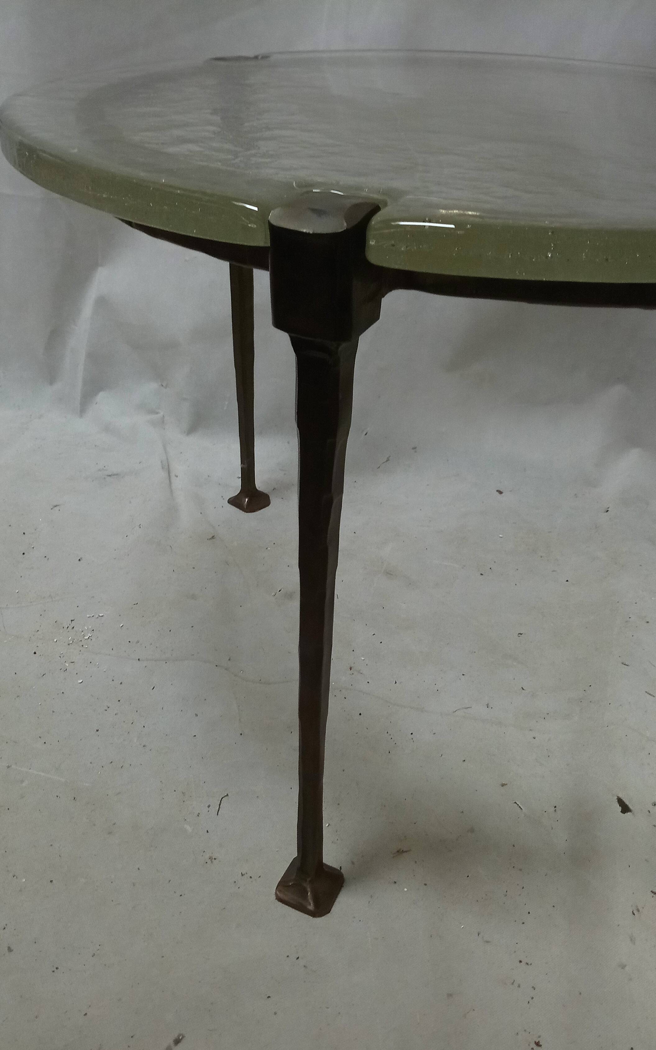 Coffeetable in bronce and crystalglass by Lothar Klute