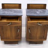 Pair of Art Dèco Italian Walnut and Grafite Gray Marble Bedside Tables,1920