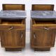 Pair of Art Dèco Italian Walnut and Grafite Gray Marble Bedside Tables,1920