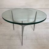 Knut HESTERBERG Table basse ronde en verre et aluminium poli