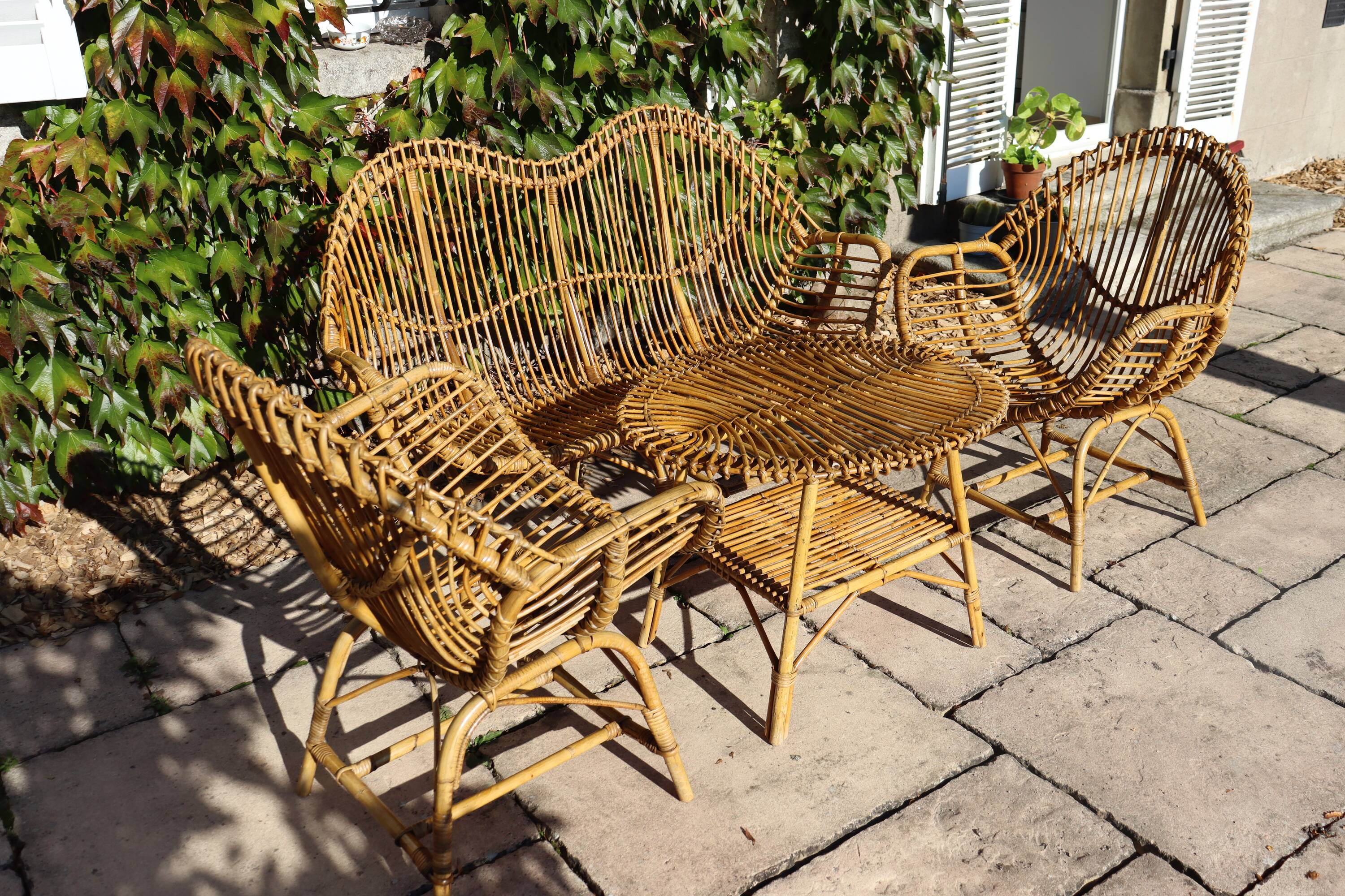 rattan and bamboo lounge set, Italy, 1960s, attributed to Franco Albini