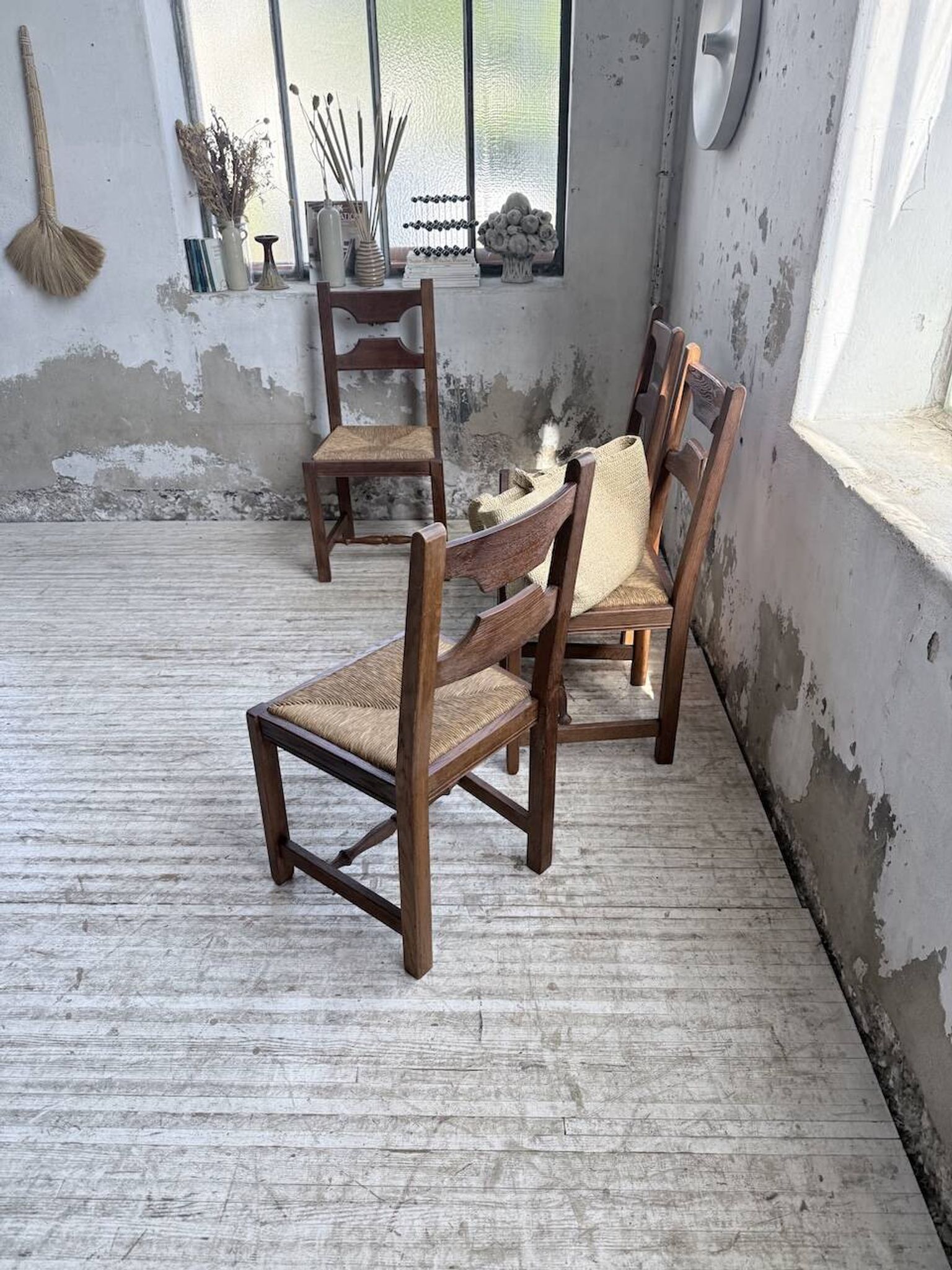 Set 4 chaises rustiques chêne De puydt, Belgique 1970