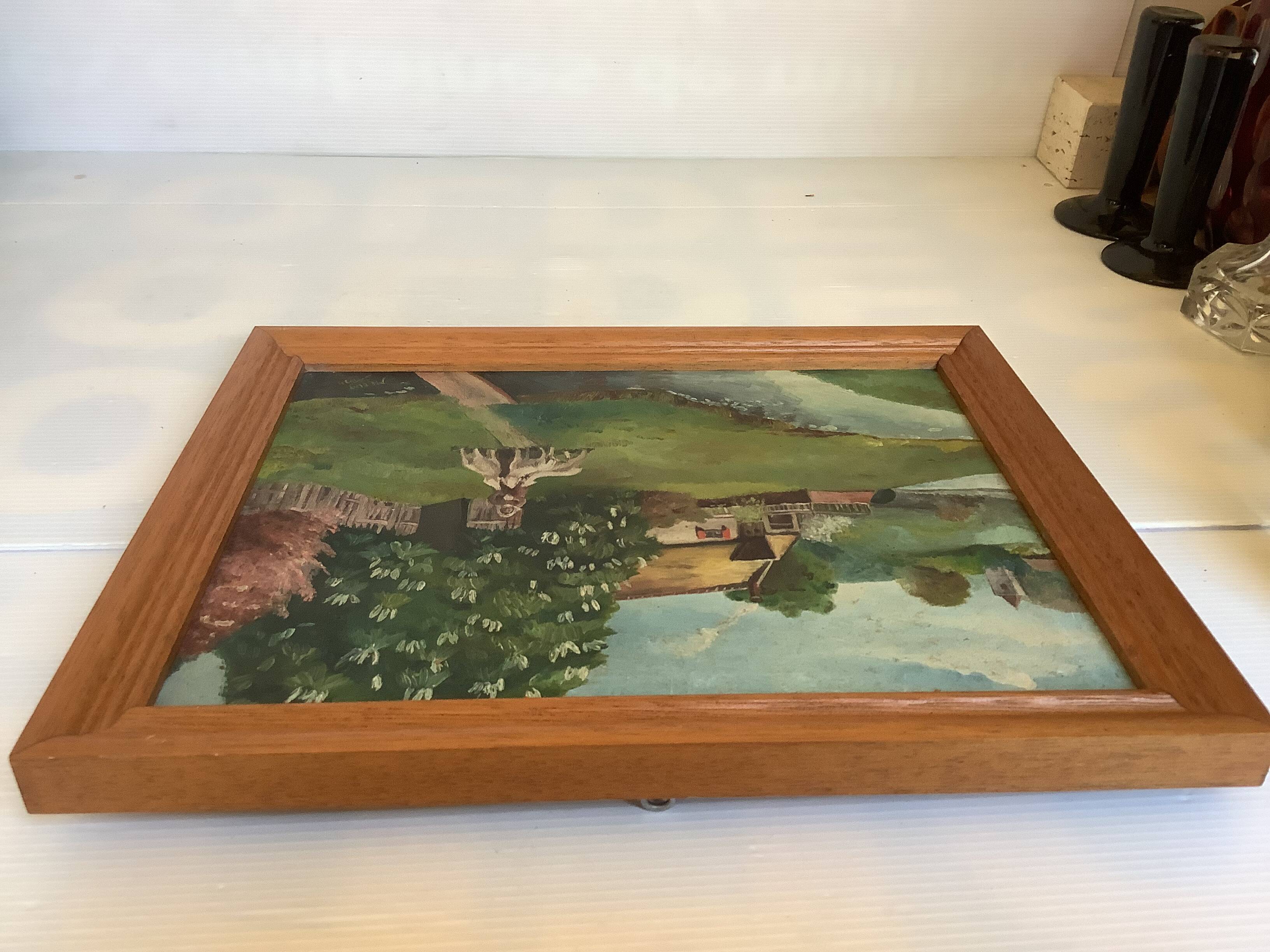 Shepherd's table and its sheep, oil on canvas signed.
