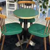 Set of pedestal table and 3 vintage bistro chairs from the 1960s