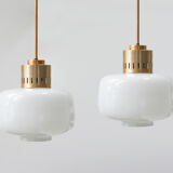 Pair of vintage opaline glass pendant lamp from Sijaj, 1960s