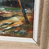 Oil painting on canvas, mount and lake, signed Huet 100x50