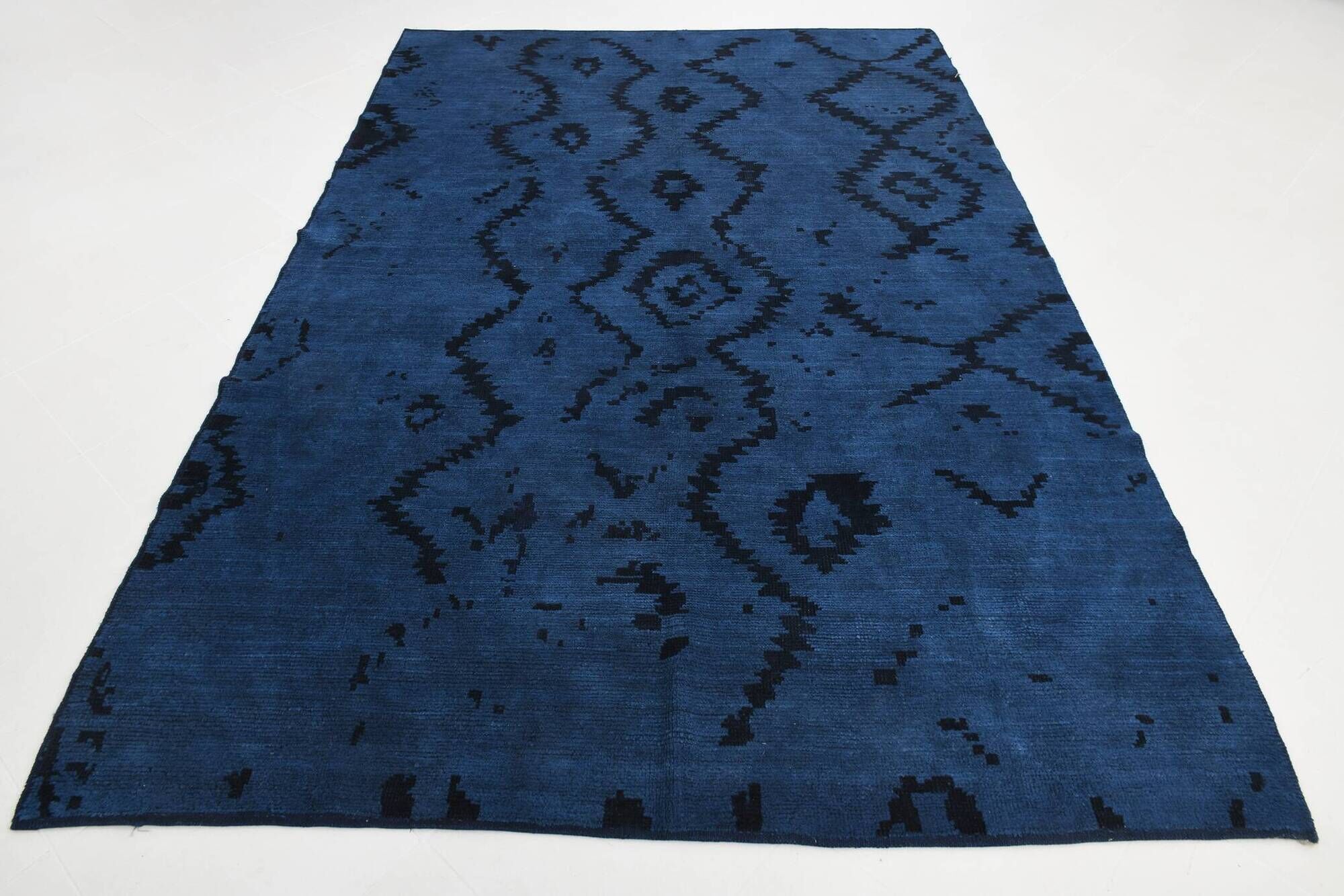 7x10 Midnight Blue Anatolian Wool Vintage Carpet, 204x296 Cm