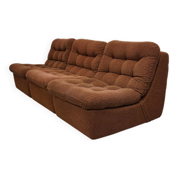 Vintage German brown boucle modular 3-seater sofa, 1970s.
