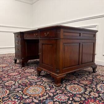 Classic English partner desk green leather