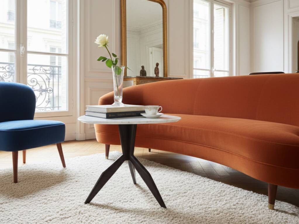 Mid century organic design tripode marble coffee table 1950s