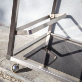 Serving glass mirror and vintage chrome, trolley with wheels, rolling bar, design bauhaus