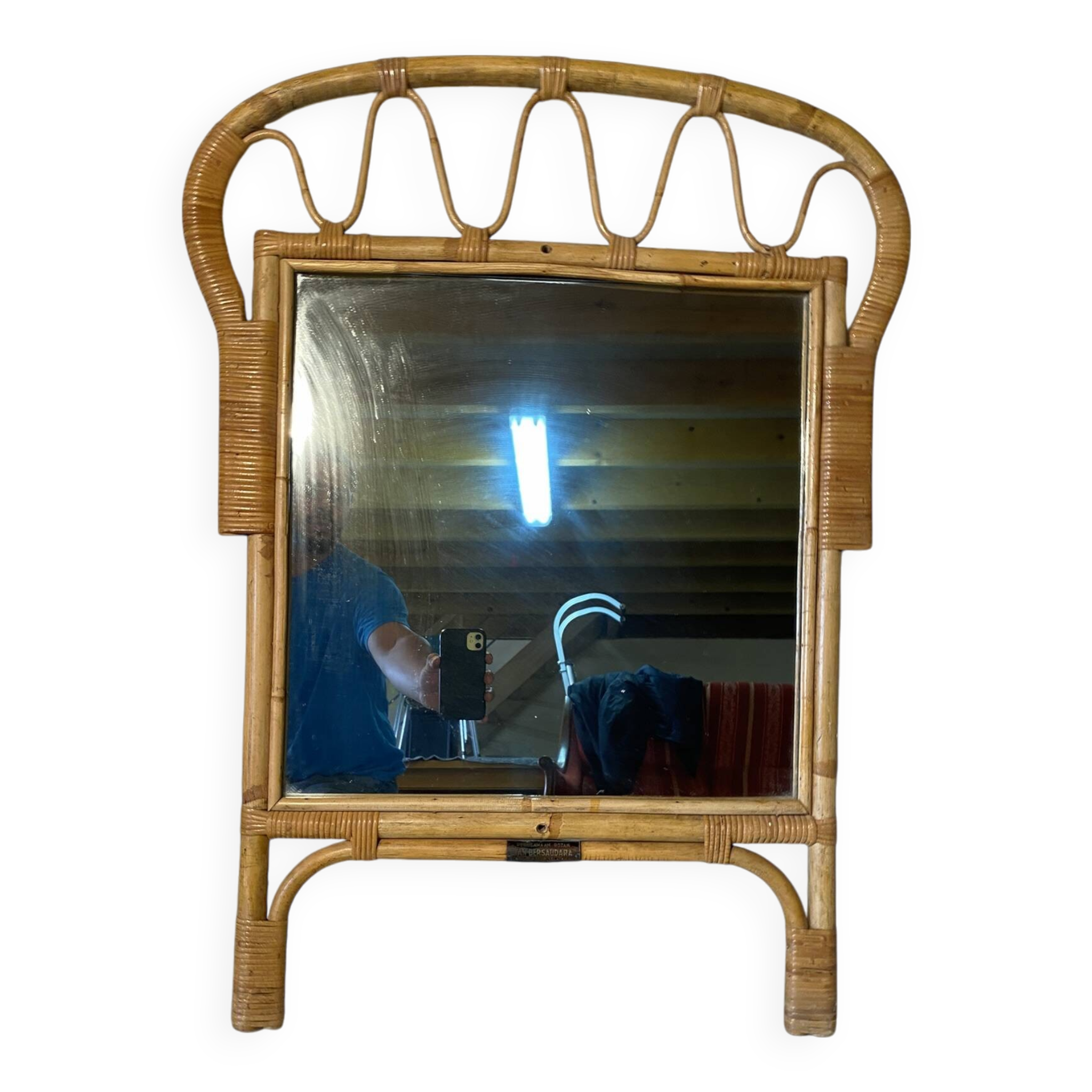 Miroir vintage en rotin année 1960