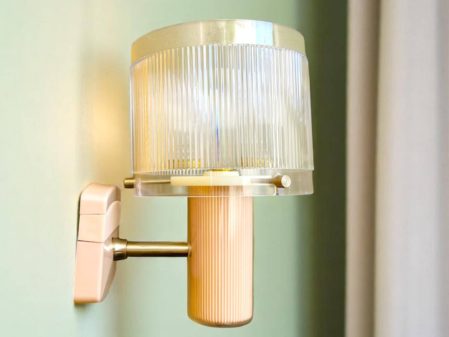 Portuguese mid century modern pink wall sconce light