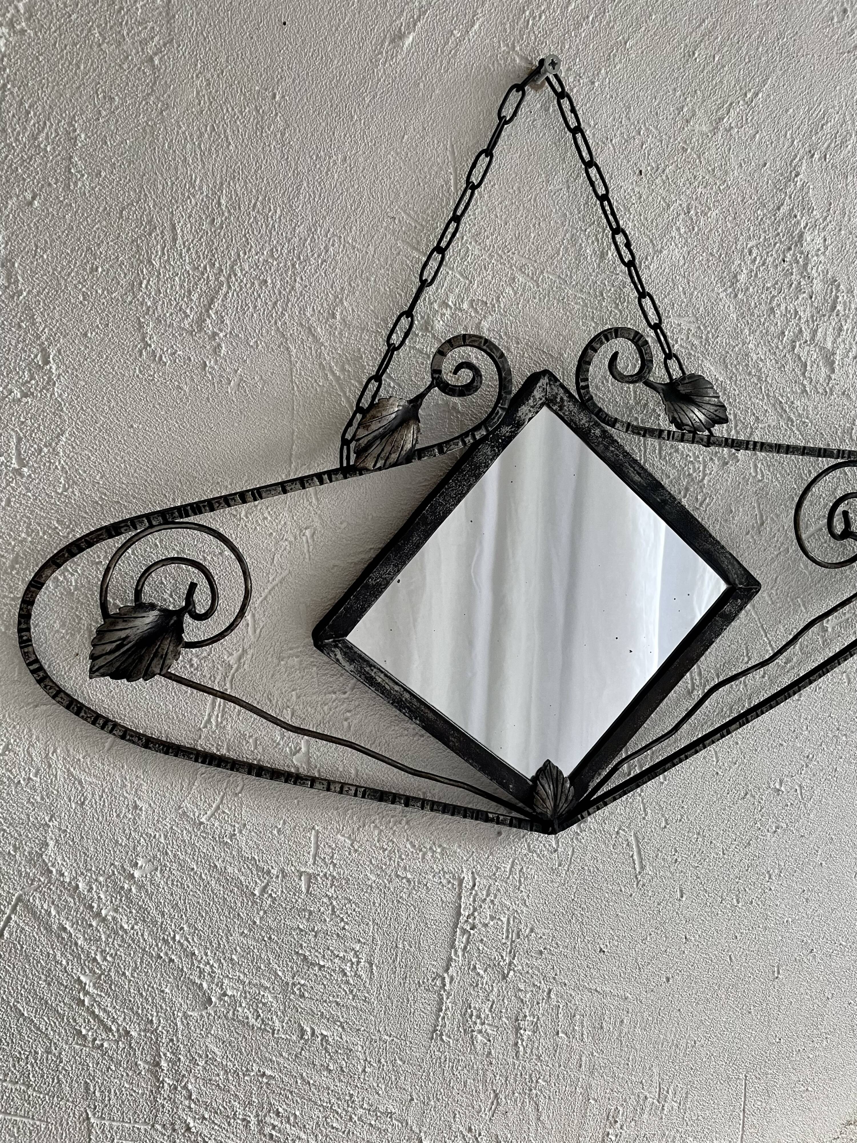 French Art Deco wrought iron mirror, 1930s