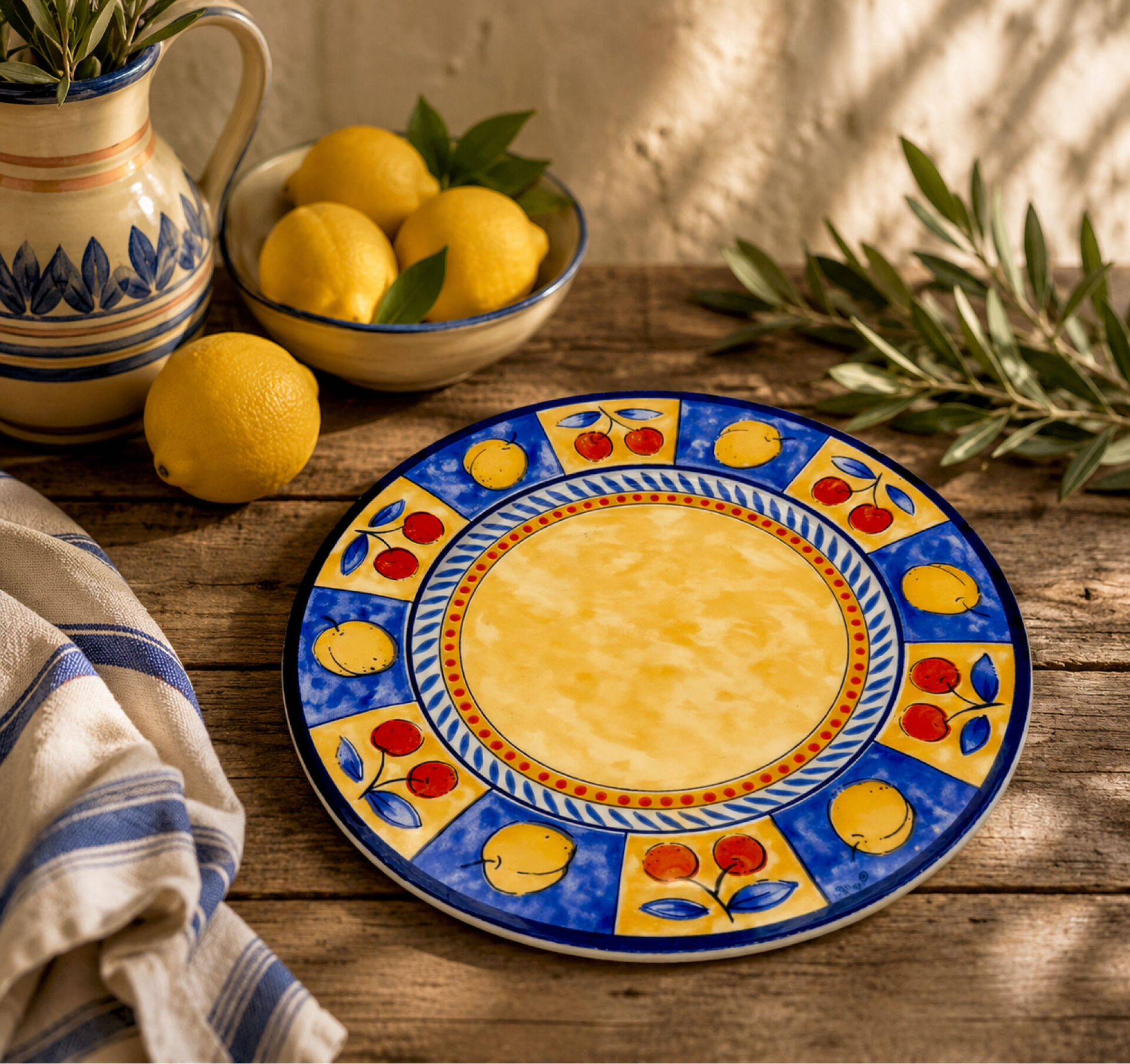 Assiette décorative Ligne Hôtesse signée Palluy – Citrons & Cerises