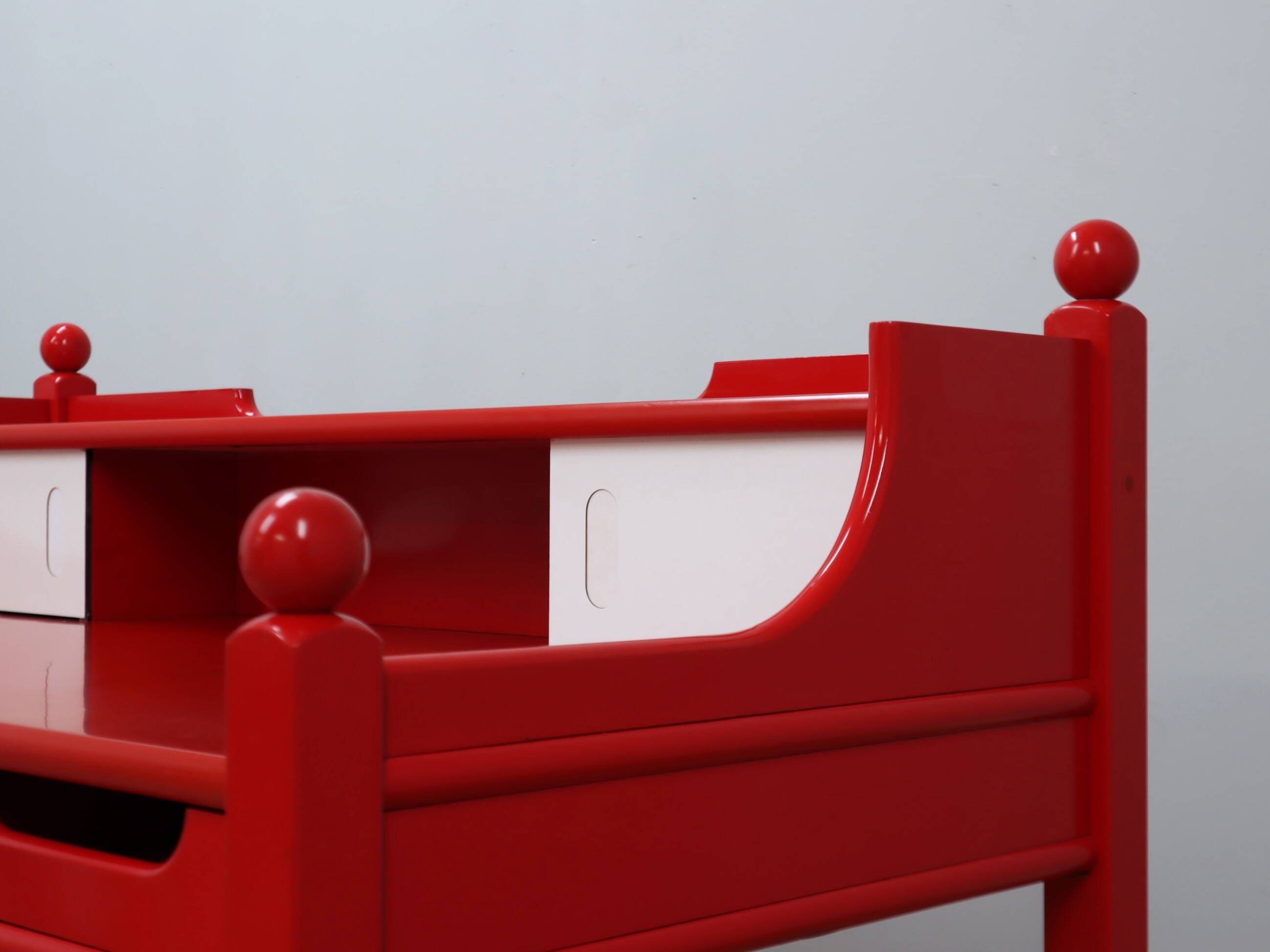 Vintage red lacquered writing desk Italian rustic design 1960s