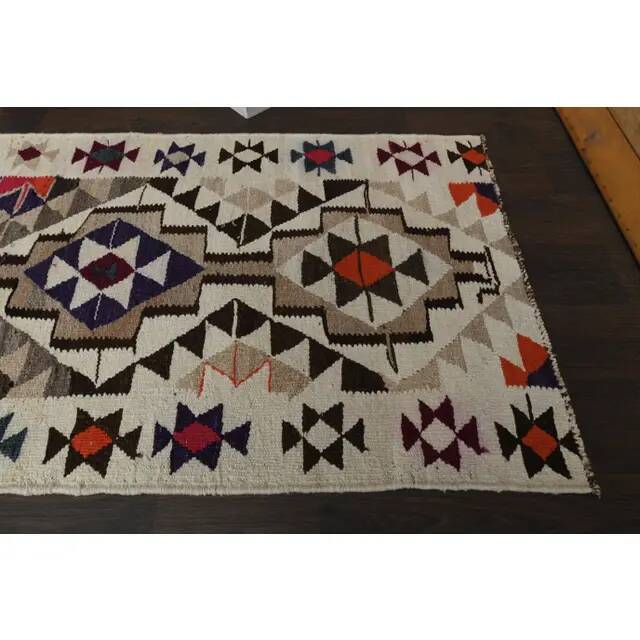 1970s Vintage Turkish Hand-Knotted Wool Cotton Beige Runner Rug 91x350