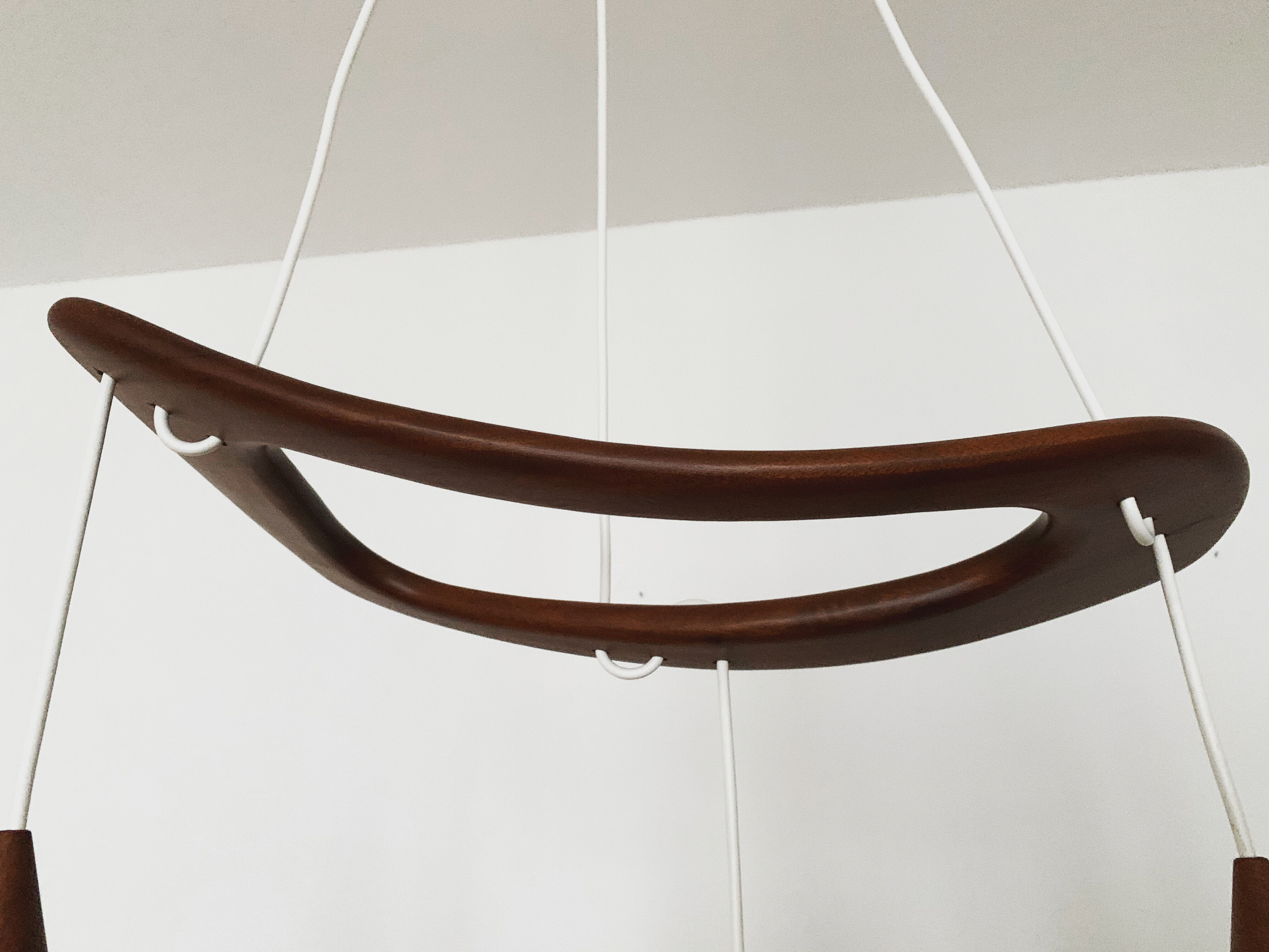 Teakwood and raffia bast cascading lamp by Rispal