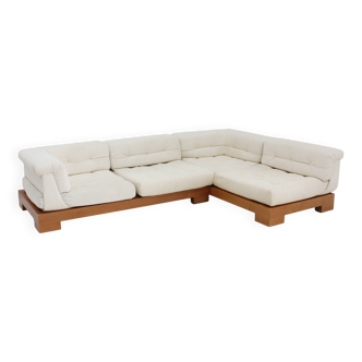 Canapé d'angle vintage Roche Bobois Mah Jong 1ère édition en lin par Hans Hopfer