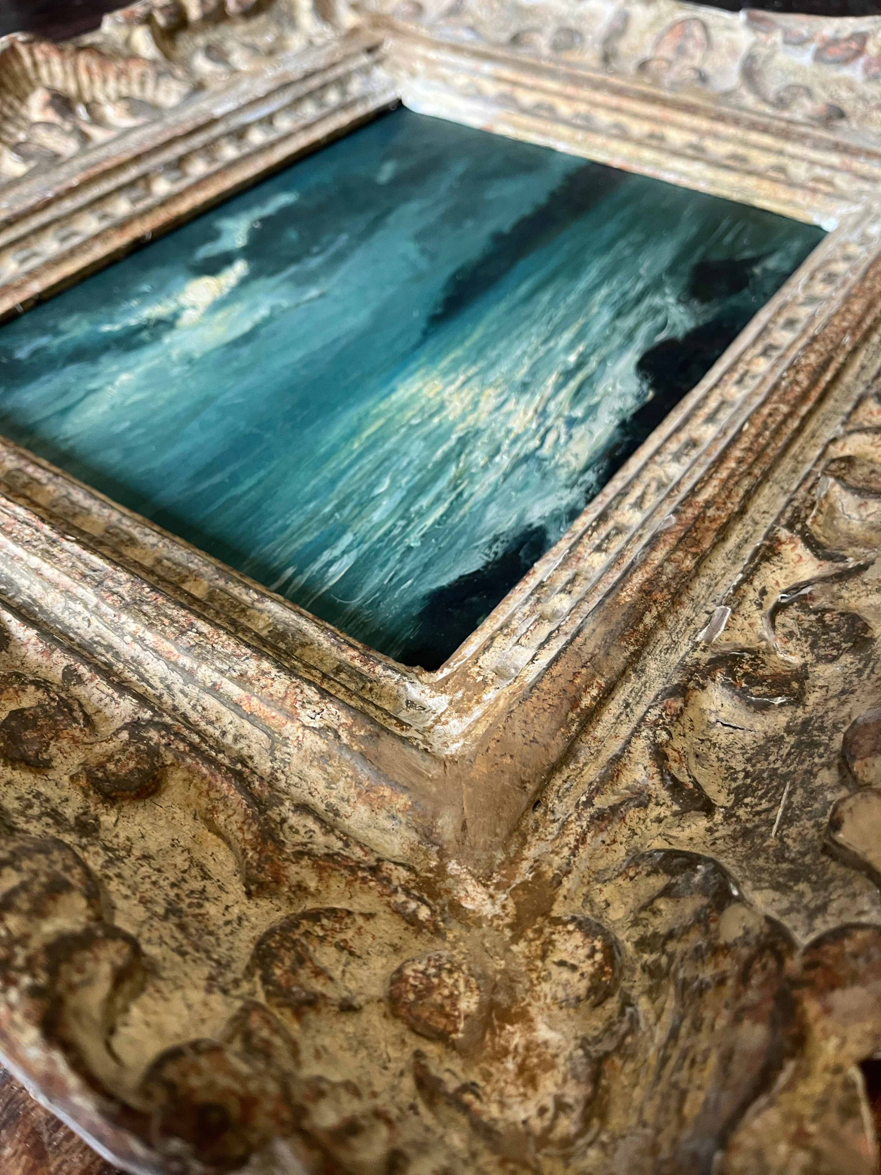 Tableau HSP "clair de lune" Marine signée + cadre (éc. début XX°)